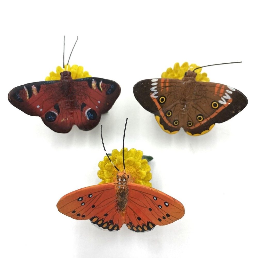 Land & Sea Flower Pot Hanger Figurine Nature Series Butterfly Moth Set Of 3